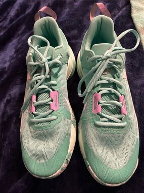Mint Green Athletic Sneakers with Pink Accents